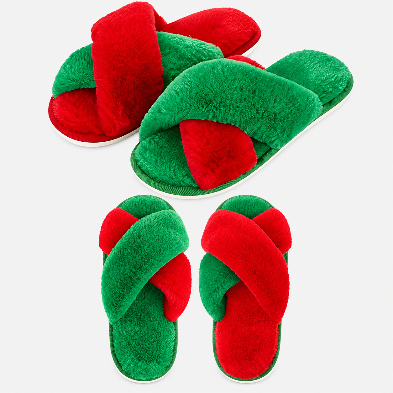 2 Pair Of Christmas Fuzzy Indoor Slippers For Women