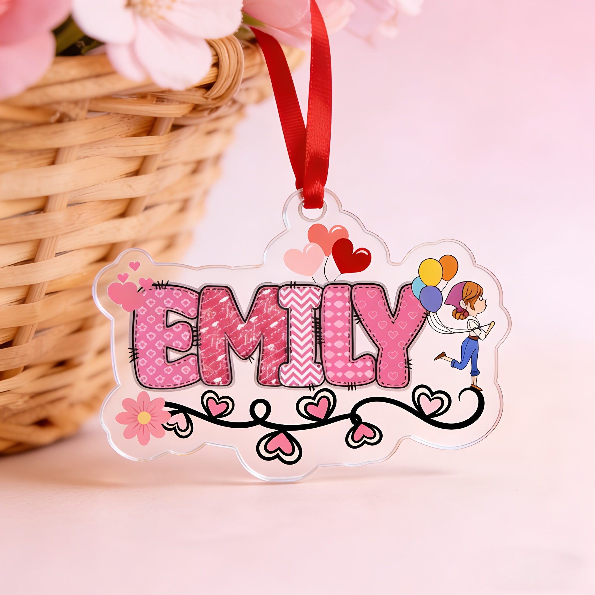2D Flat Personalized Cartoon Name Christmas Ornaments