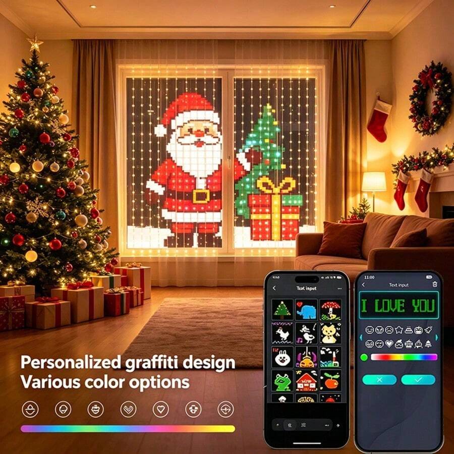 400-LED Smart Curtain String Lights With Programmable Animations And Text Effects-Perfect For Decorating Bedrooms, Gardens, Weddings, Christmas, And Valentine's Day-Make An Excellent Choice For Holiday Gifts. - 9.9FT/400LED - View 2