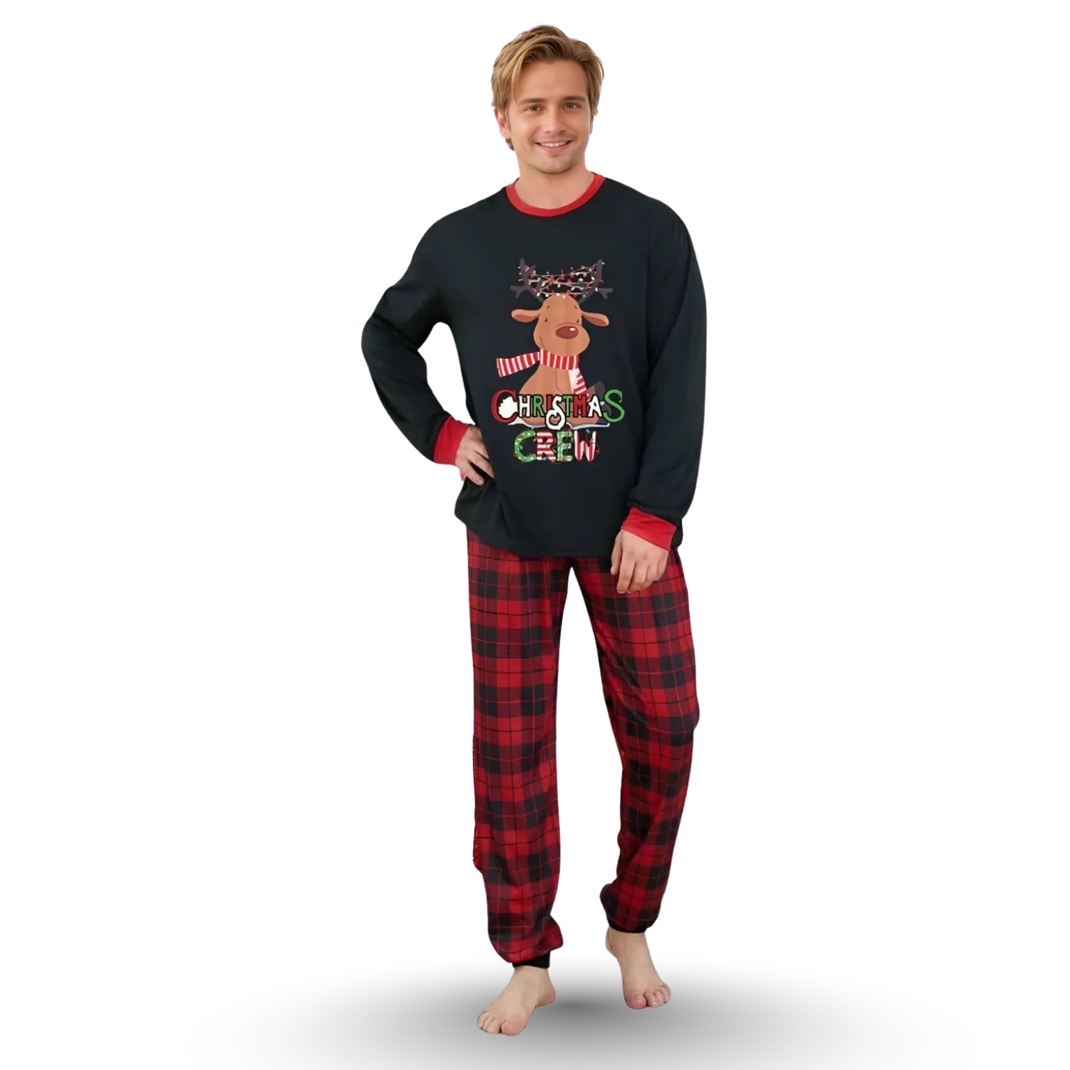 Reindeer And String Light Christmas Crew Printed Family Matching Pajama Set