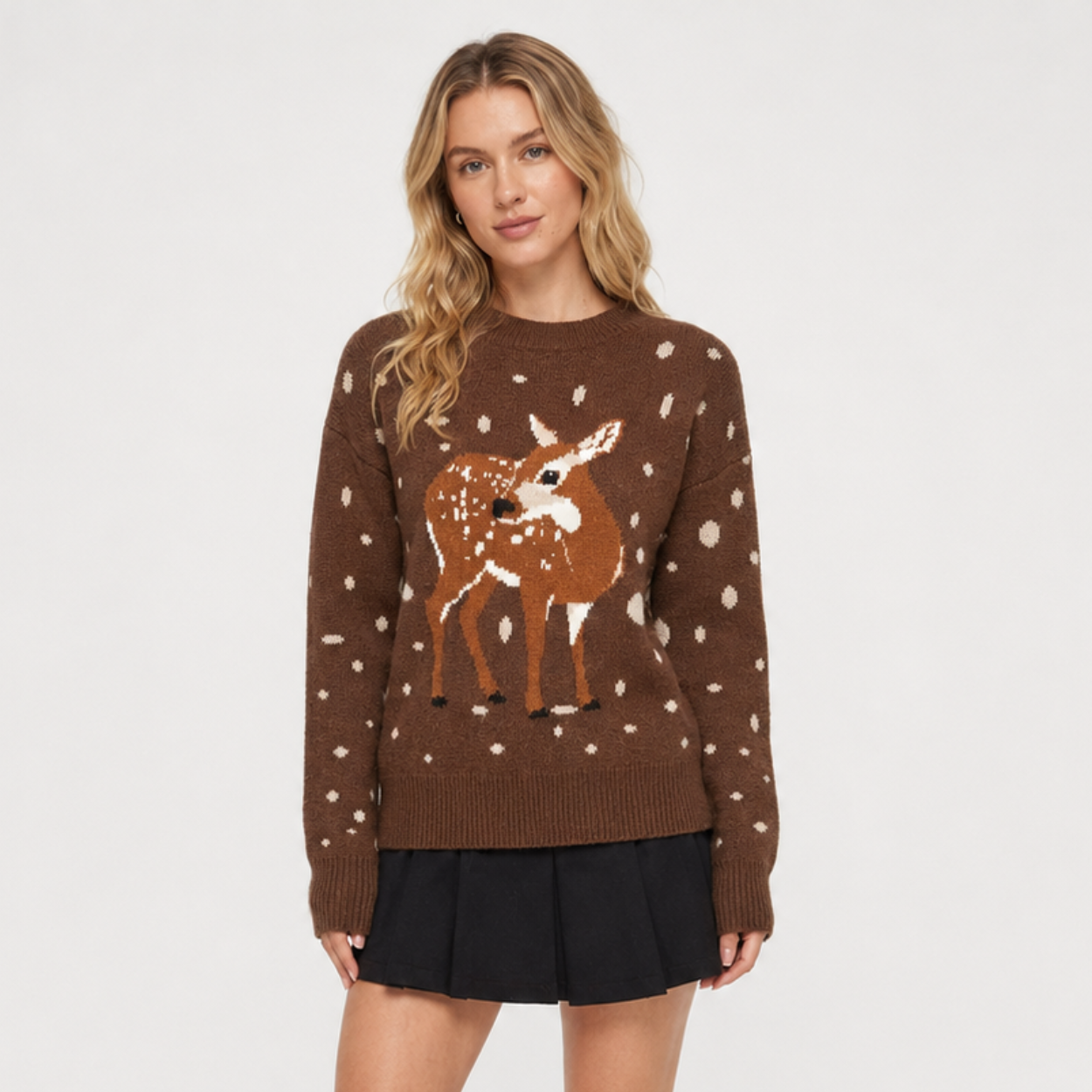 Polka Dot Deer Graphic Printed Sweater For Women