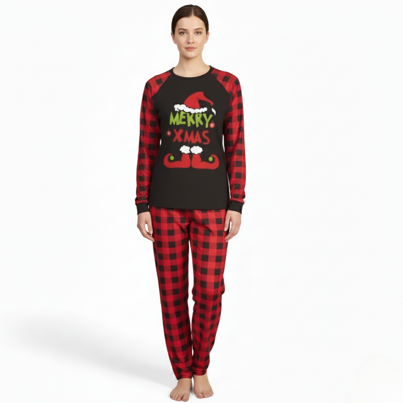 Santa Hat Merry Xmas Printed Family Matching Christmas Pajama Set