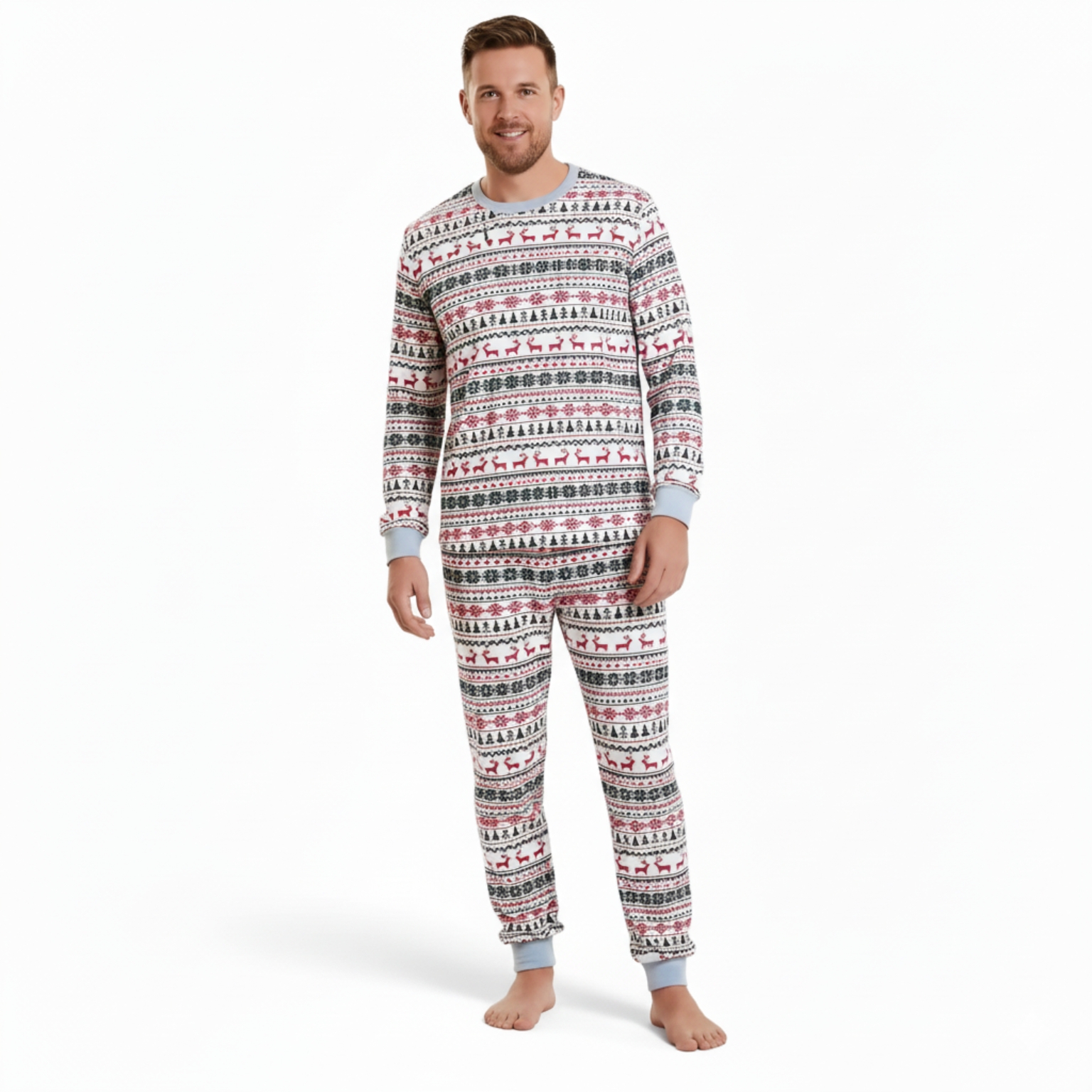 Geometric Reindeer Pattern Family Matching Christmas Pajama Set