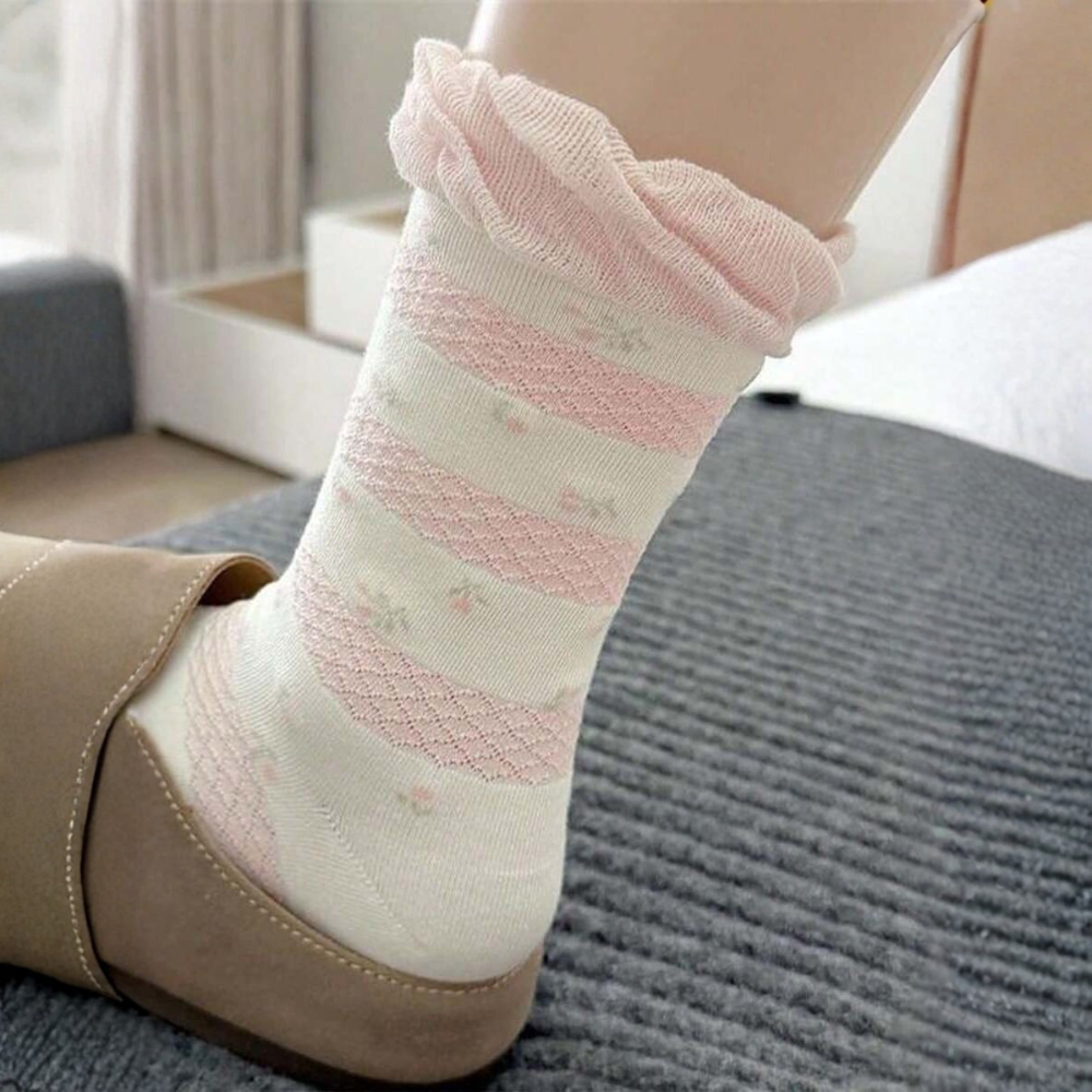 Pack of 4 Bow Mid Calf Crew Socks For Women