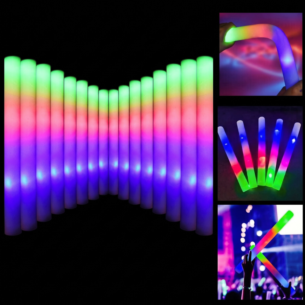 LED Foam Glow Sticks Bulk Party Pack With 3 Flashing Modes For Wedding