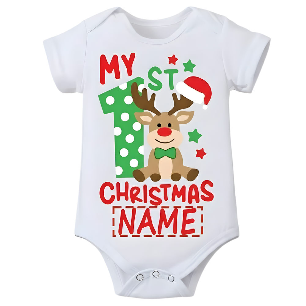 Custom Reindeer Print Personalized Christmas Baby Jumpsuit