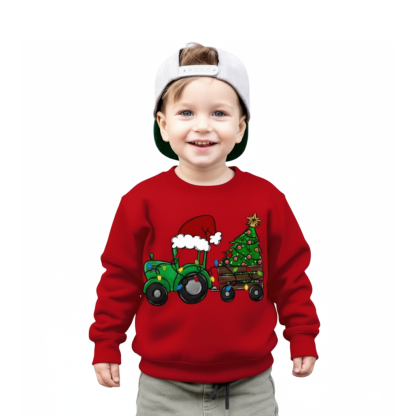 Winter  Sweatshirt With Tractor Christmas Tree Print For Boys