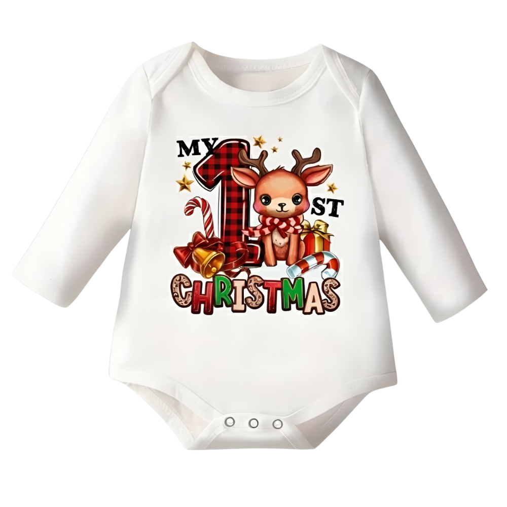My 1st Christmas Printed Long Sleeve Romper 