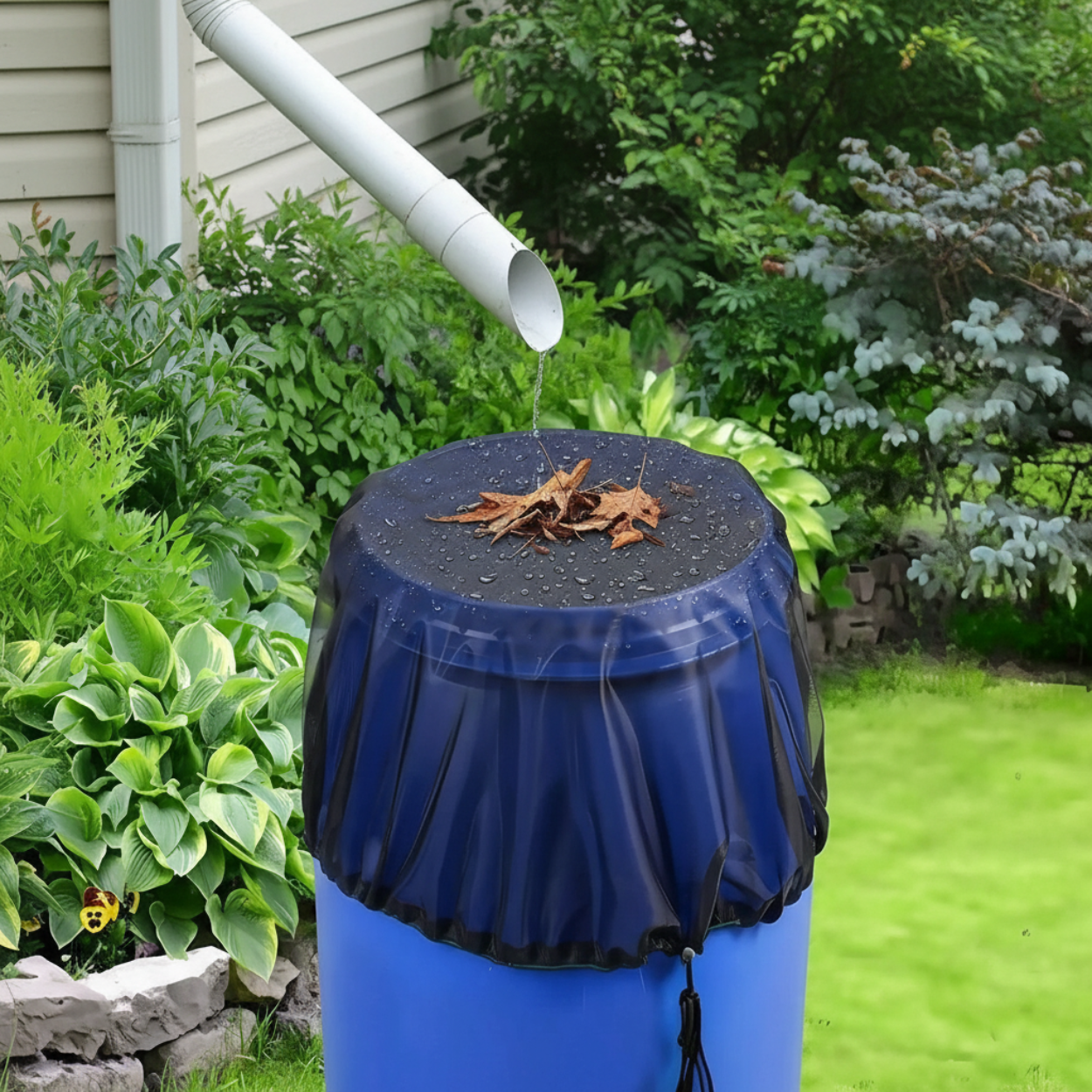 Rain Barrel Netting Cover With Adjustable Drawstring For Outdoor Garden
