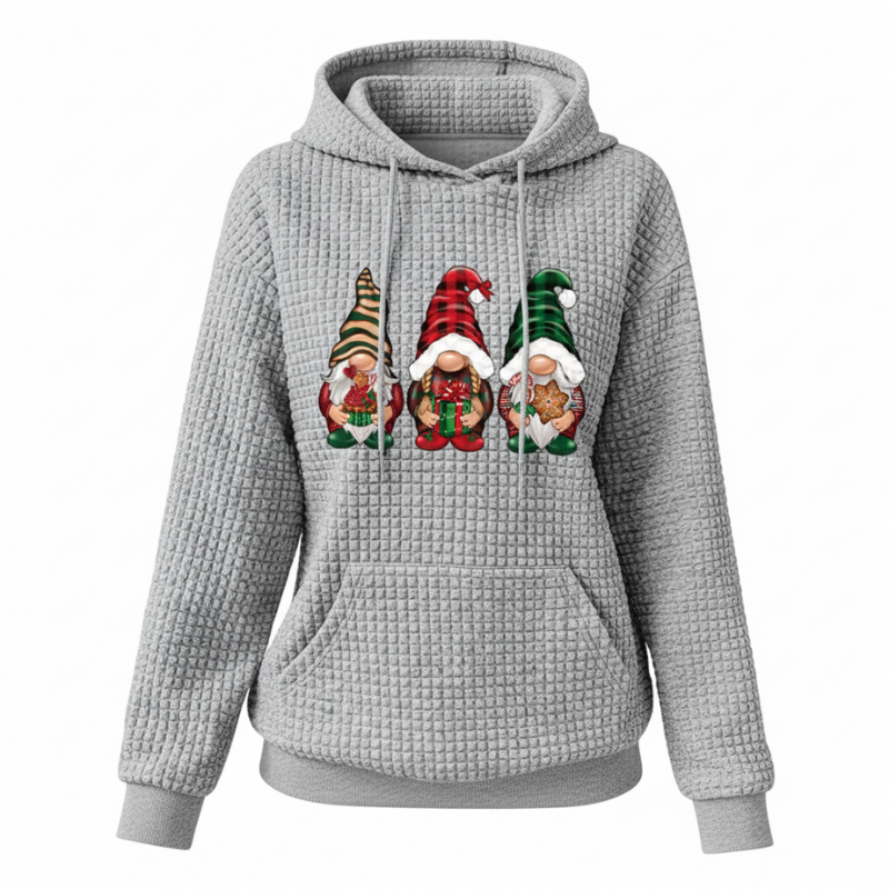 Christmas Gnome Print Waffle Knit Hoodie