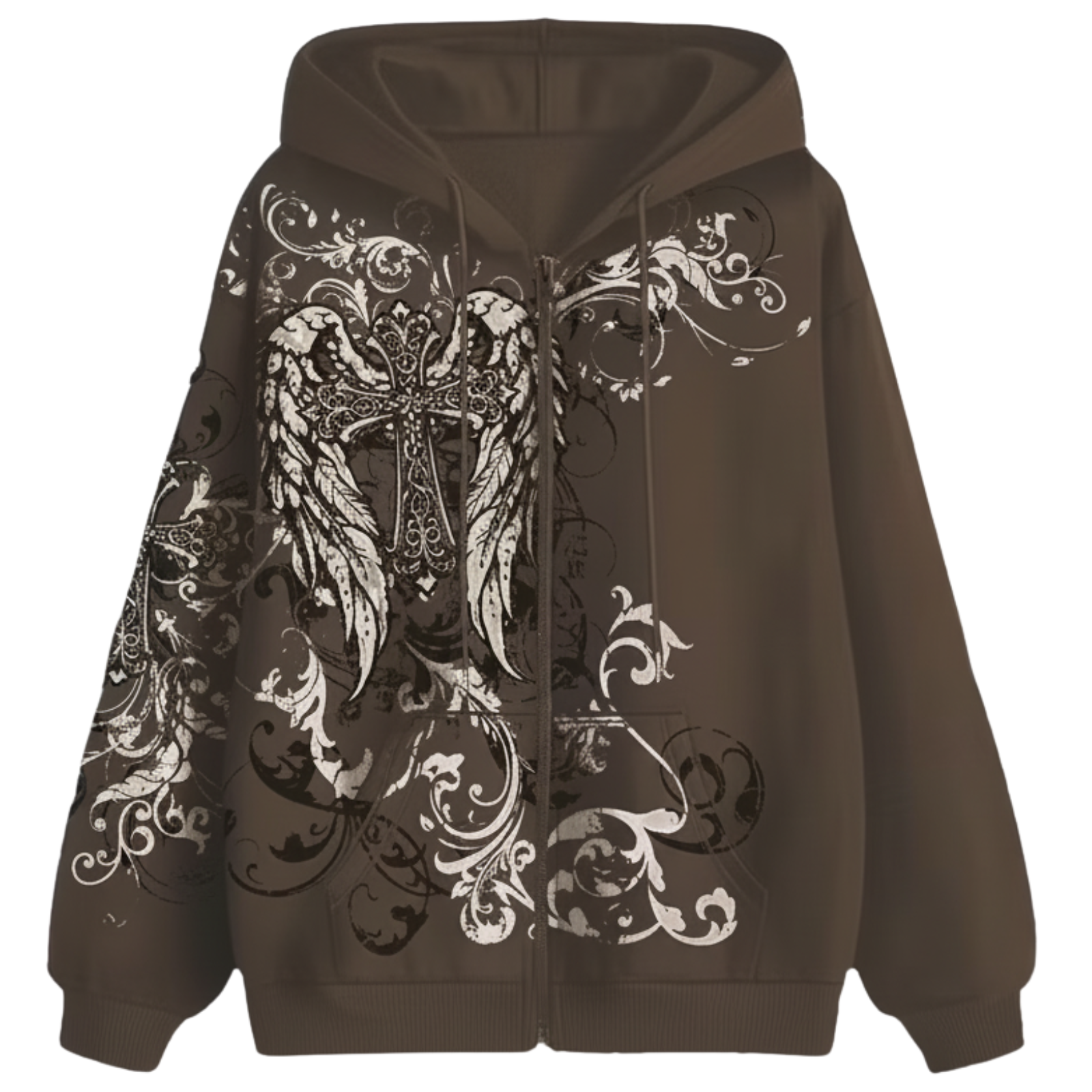 Gothic Angel Wings and Cross Graphic Hoodie For Women