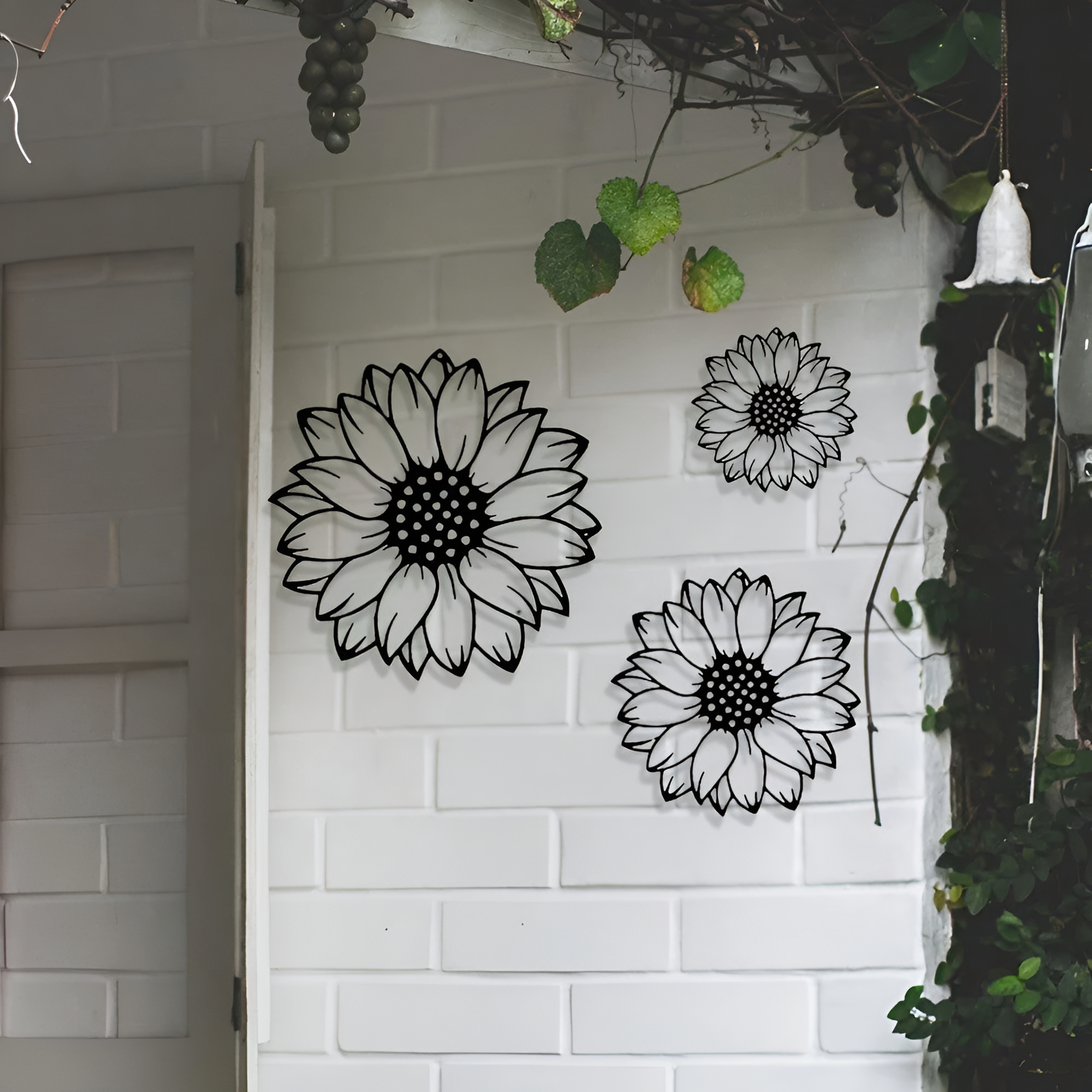 3pcs Metal Sunflower Wall Art, Countryside Garden Decor, Outdoor Fence Hanging