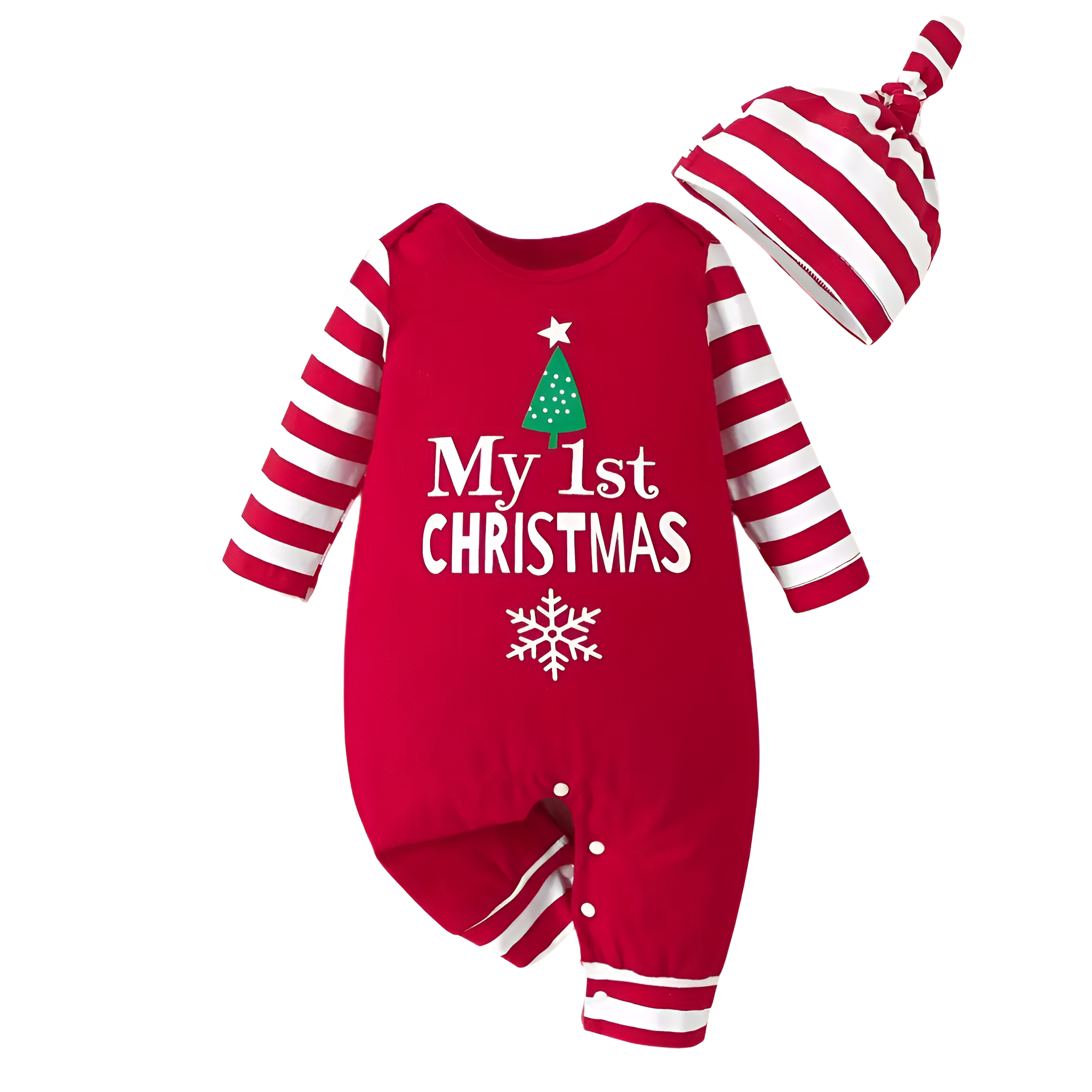 Christmas Printed Toddler Bodysuit With Hat Set