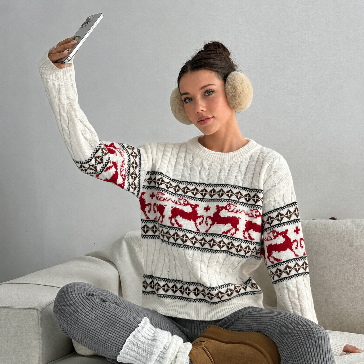 Casual Reindeer Geometric Pattern Sweater For Women