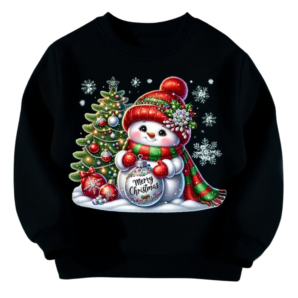 Casual Snowman And Tree Applique Christmas Print Sweatshirt