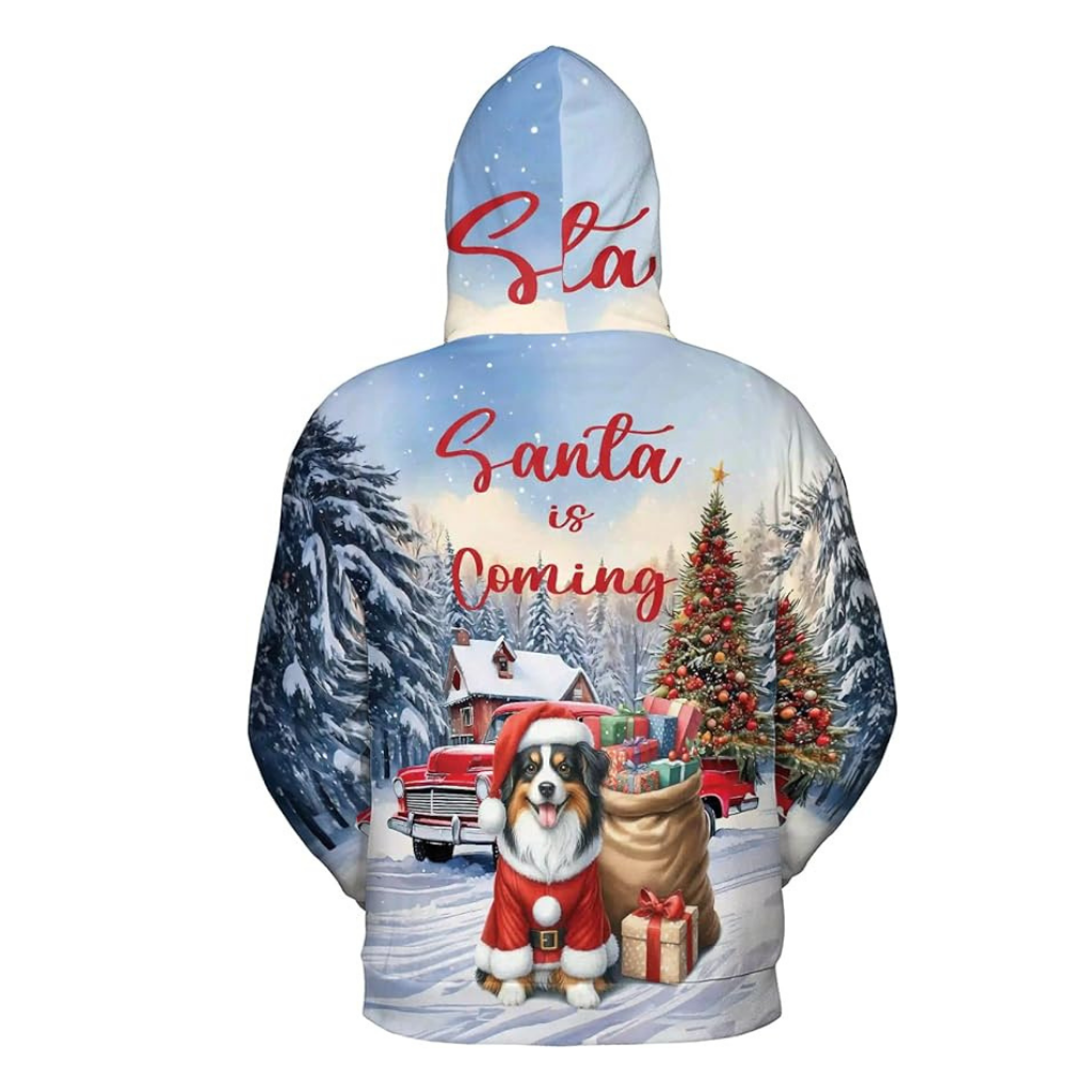Christmas Santa Dog Truck Tree All Over Print 3D Zip Hoodie