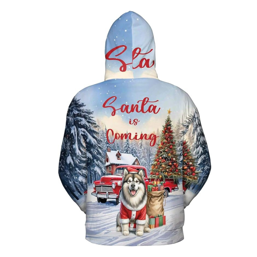 Christmas Santa Dog Truck Tree All Over Print 3D Zip Hoodie