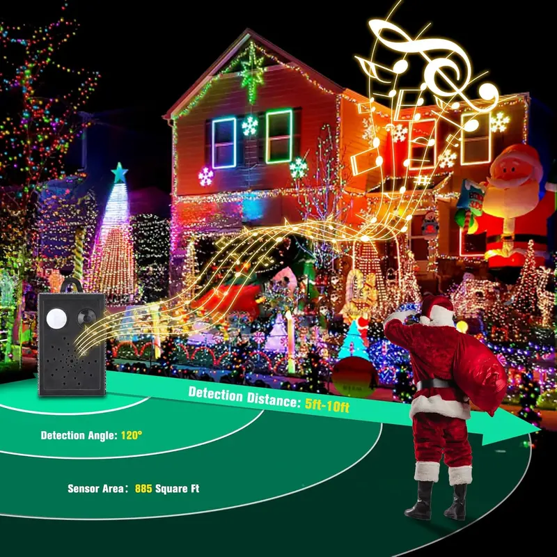 Christmas LED String Lights with 8 Modes, Music Sync and Motion Sensor