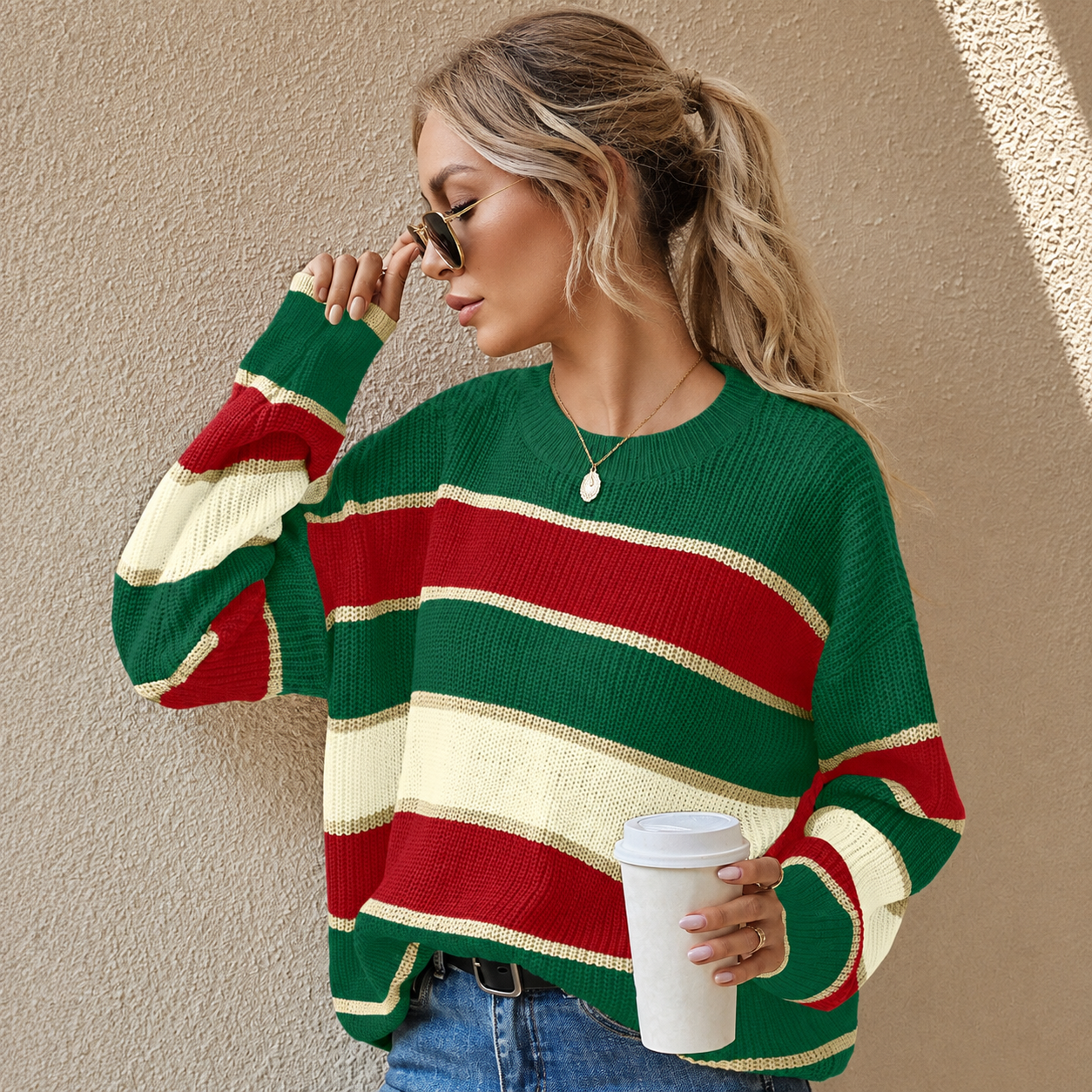 Color Block Fall Winter Christmas Pullover Sweater For Women
