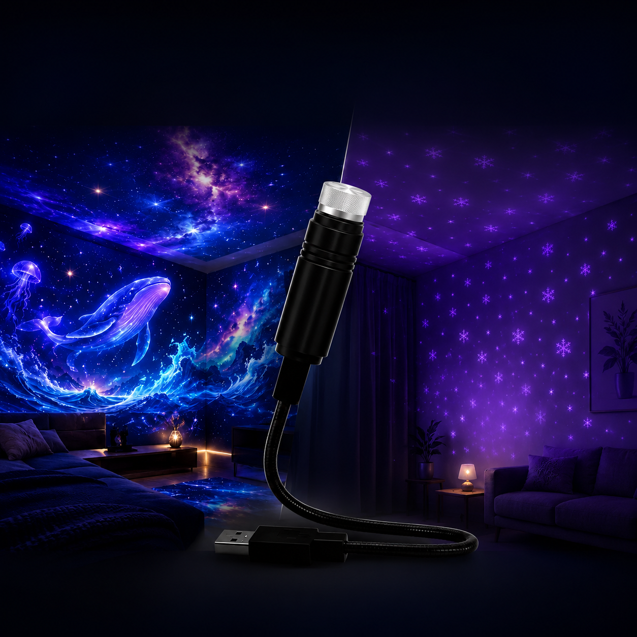 HD Smart Dynamic 5D Holographic Night Light Projector
