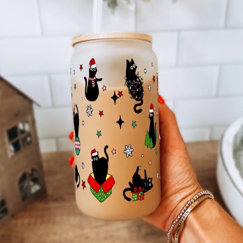 16oz Reusable Christmas Themed Tumbler With Bamboo Lid And Straw  
