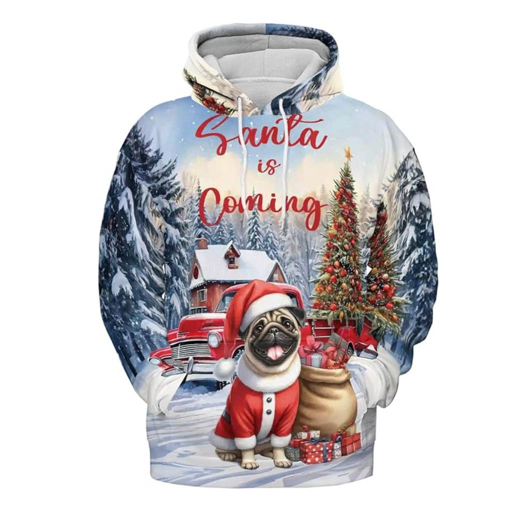 Christmas Santa Dog Truck Tree All Over Print 3D Zip Hoodie