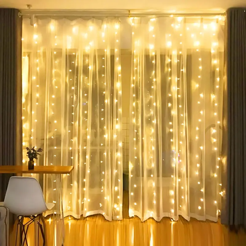 Pack Of 2 300 LED Curtain String Lights with Remote Control for Christmas and Indoor Decor