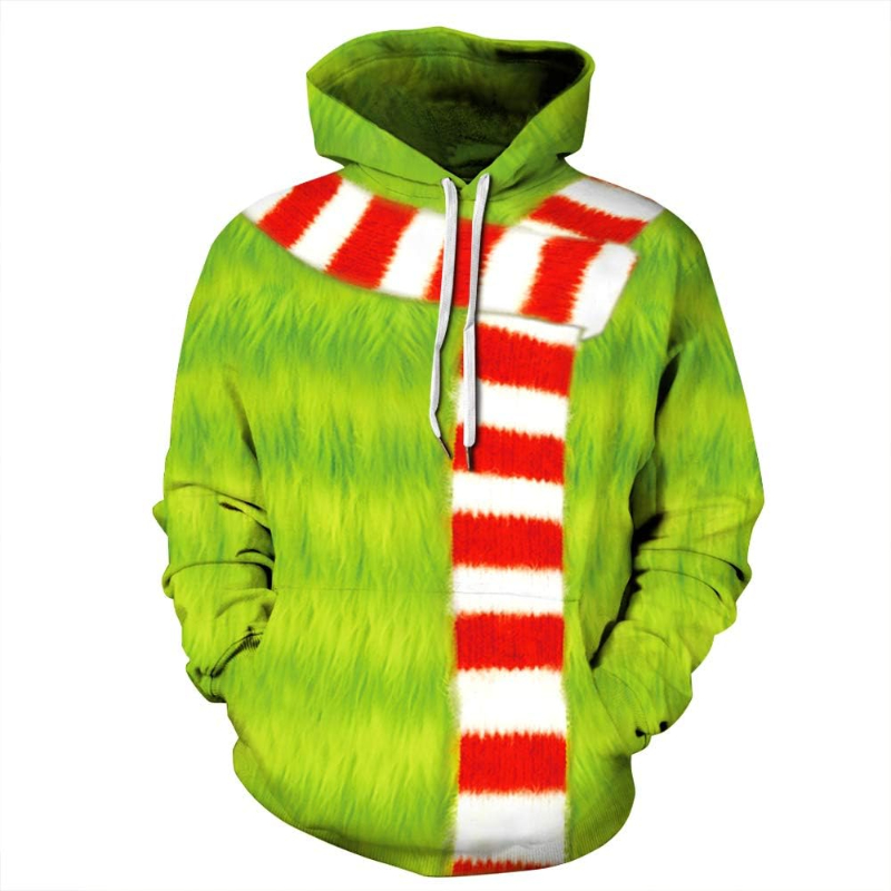 3D Santa Printed Ugly Christmas Kangaroo Pocket Hoodies