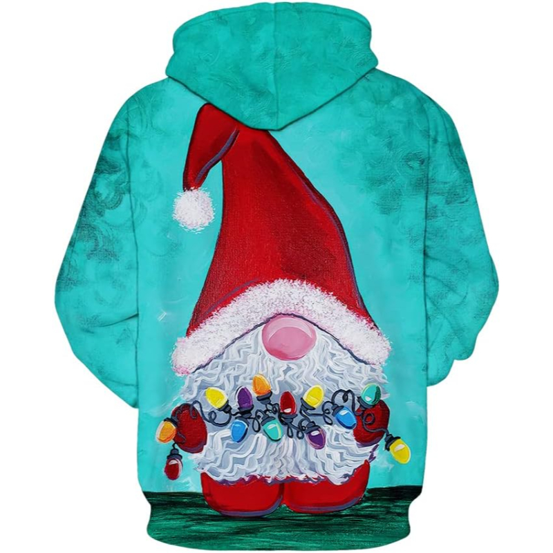 3D Santa Printed Ugly Christmas Kangaroo Pocket Hoodies