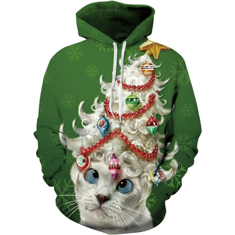 3D Santa Printed Ugly Christmas Kangaroo Pocket Hoodies