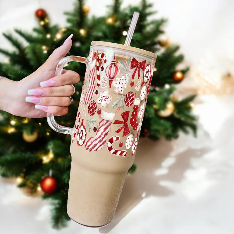 Christmas 40oz Glass Tumbler With Handle  