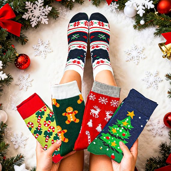 10 Pairs Christmas Funny Holiday Crew Socks For Women