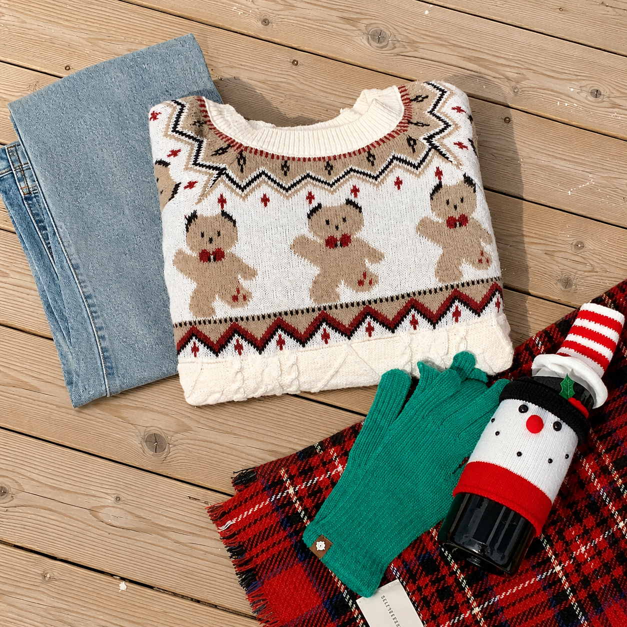 Casual Loose Knit Cartoon Pattern Christmas Sweater For Women