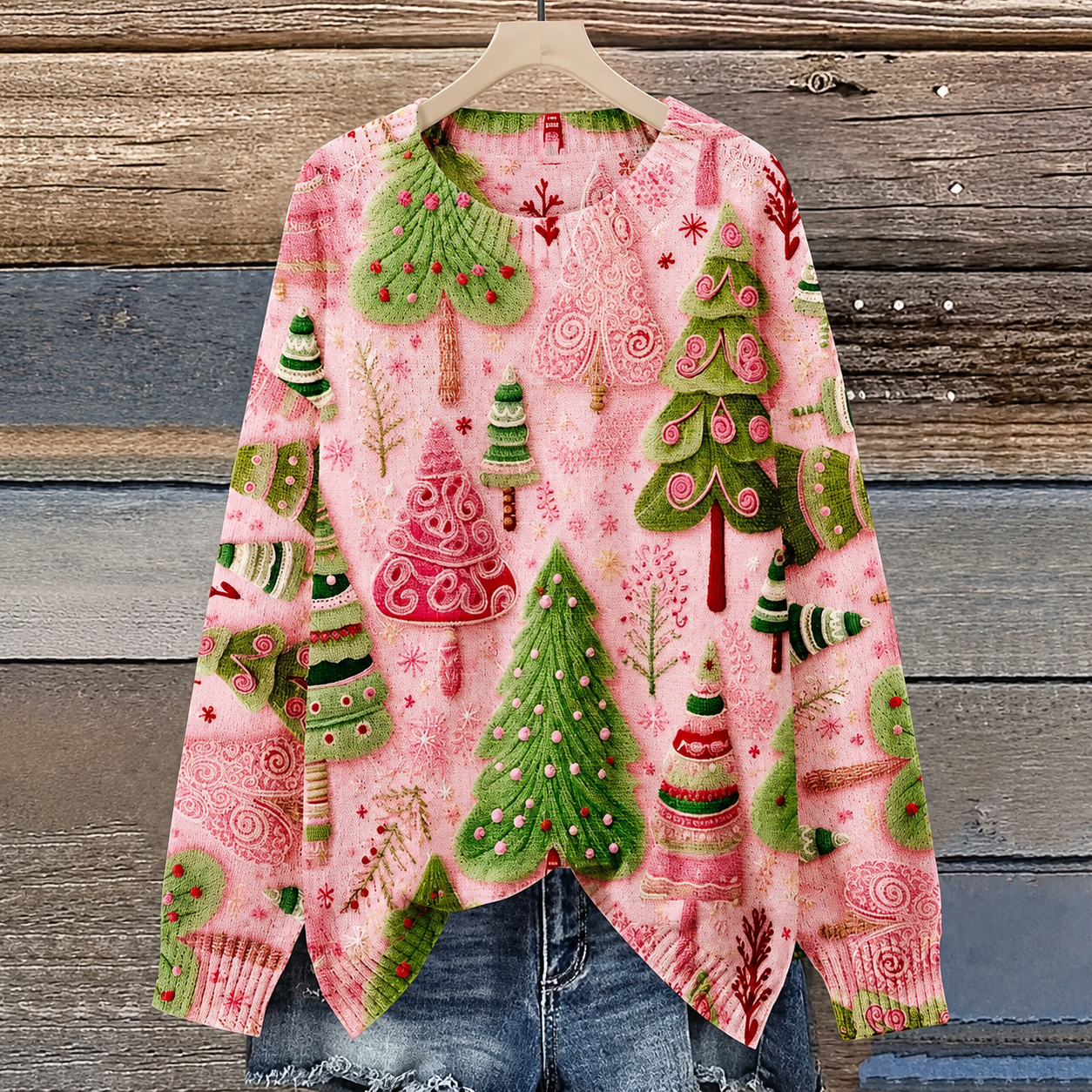  3D Printed Christmas Tree  Pullover Knit Sweater For Women