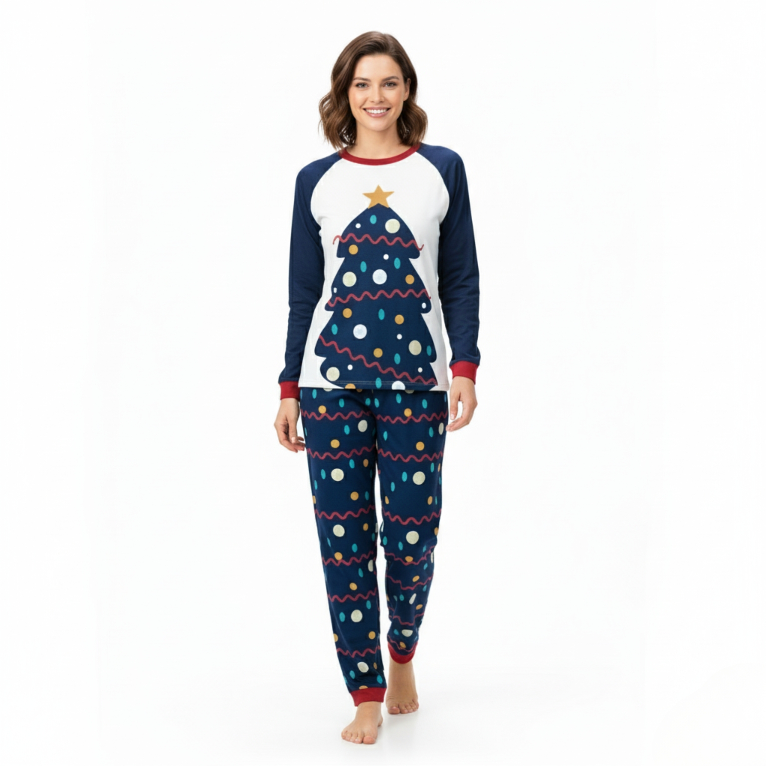 Christmas Tree Patterned Festive Family Matching Pajama Set