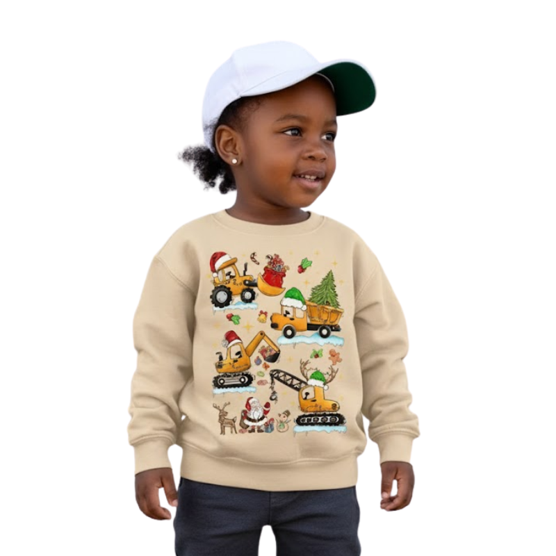 Christmas Excavator Tree Print Sweatshirt For Boys