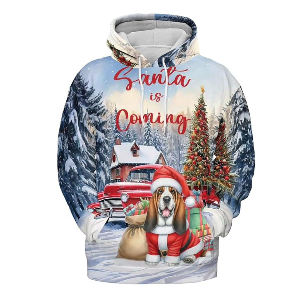 Christmas Santa Dog Truck Tree All Over Print 3D Zip Hoodie