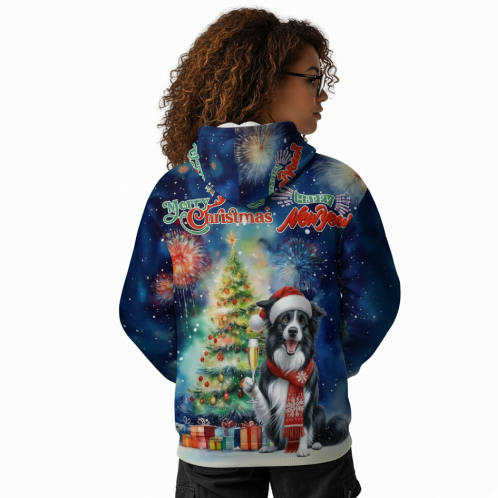 Allover Christmas Dog Print Hoodie
