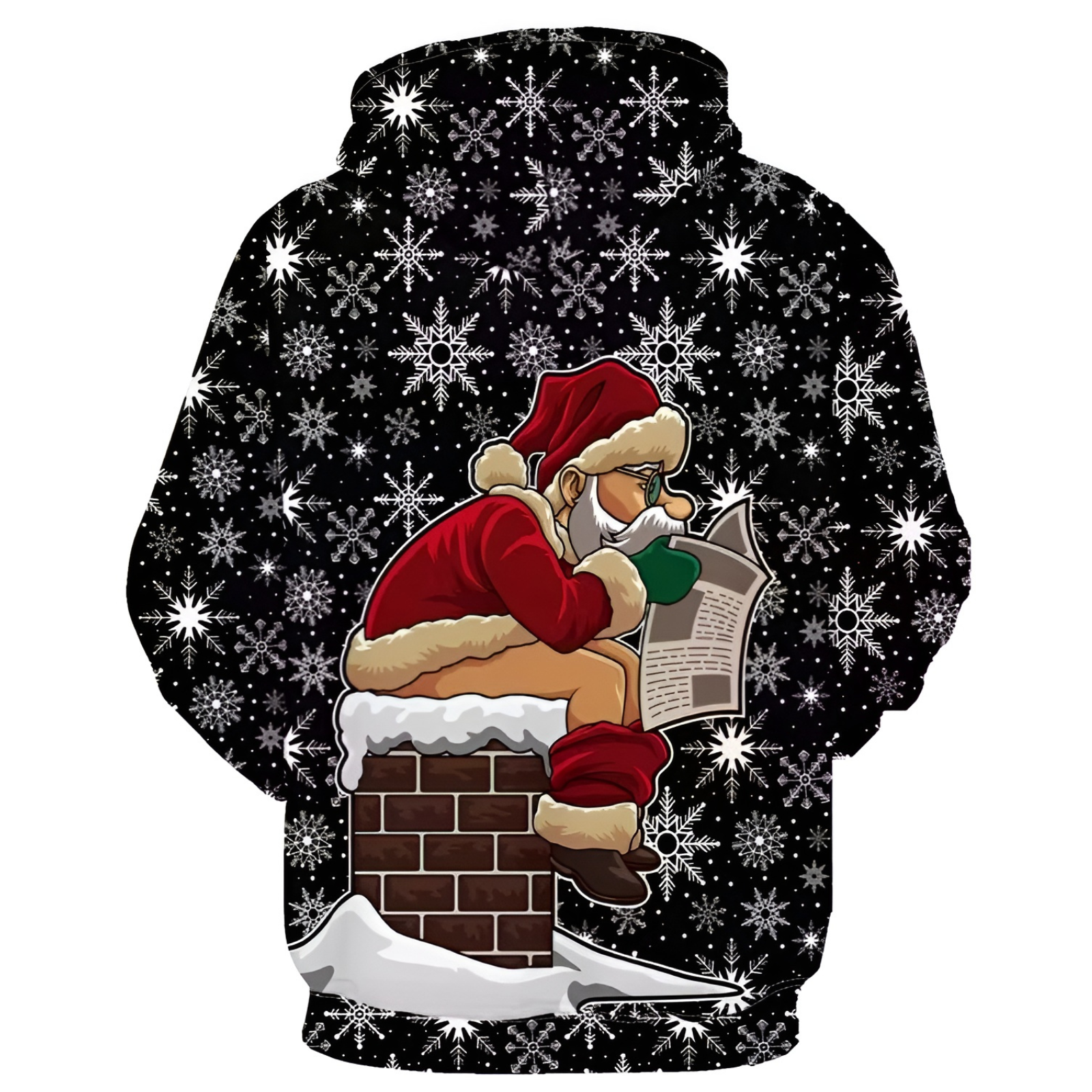 Black with Red and White Holiday Print Christmas Santa Claus Hoodie for Men