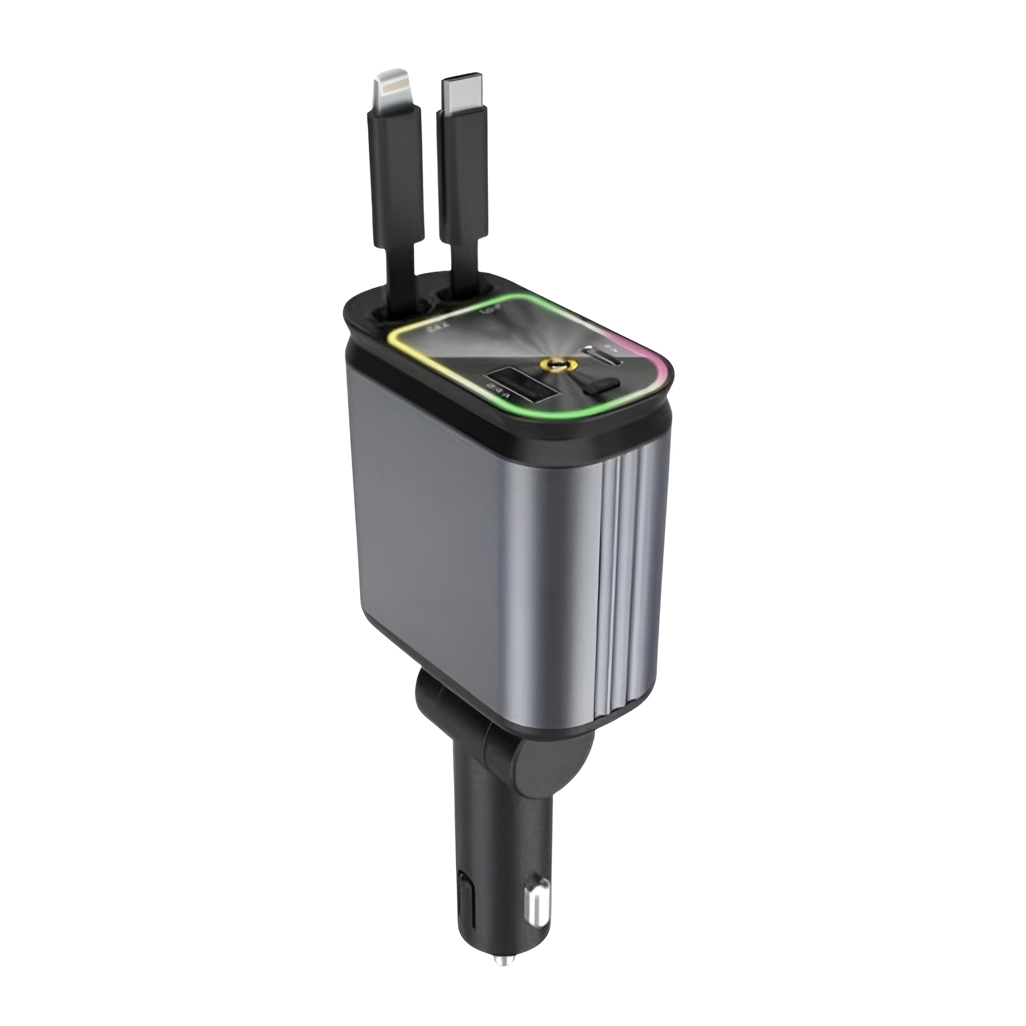 4 In 1 Retractable Car Charger With Ambient Light