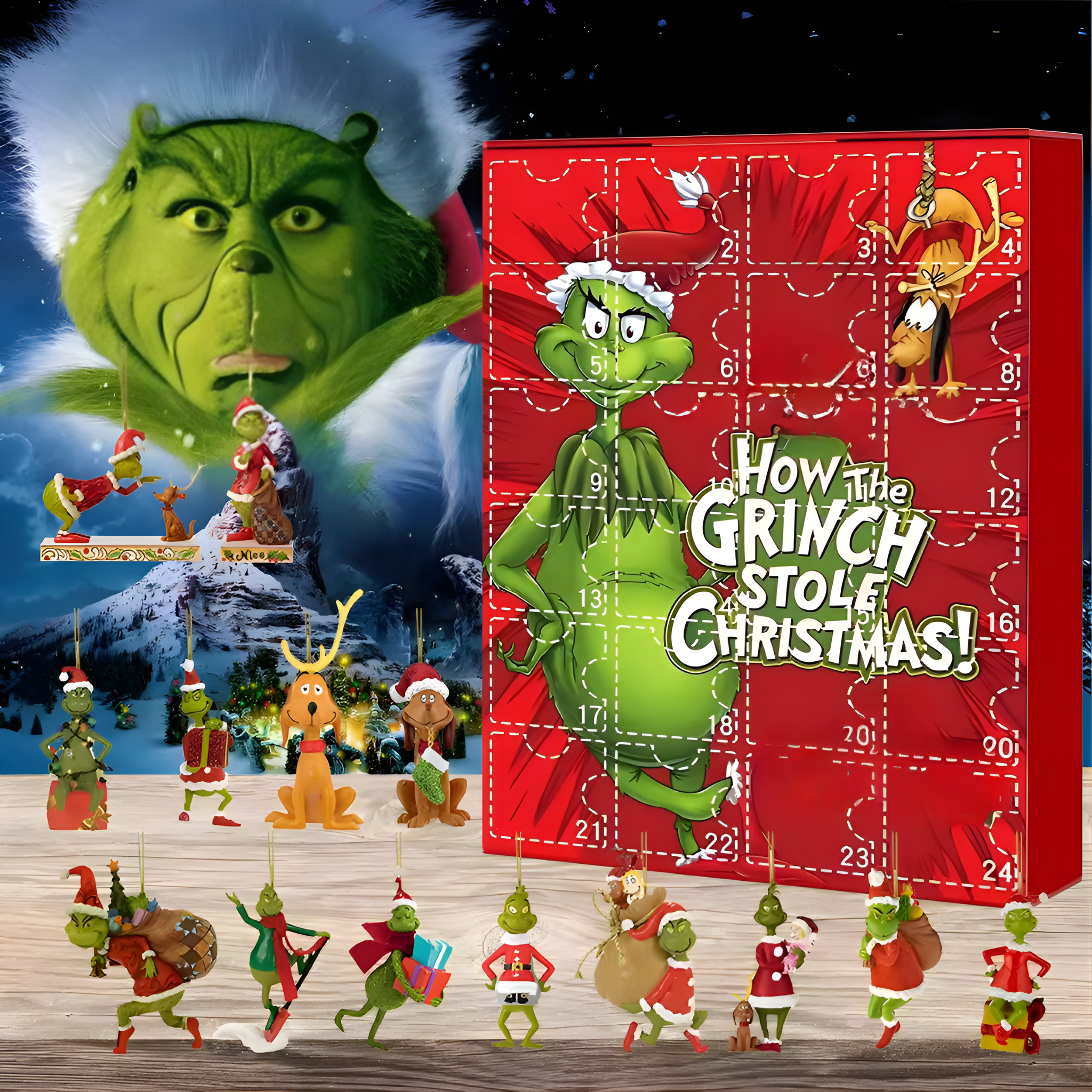 Christmas Cartoon Countdown Calendar With Daily Figurine Set