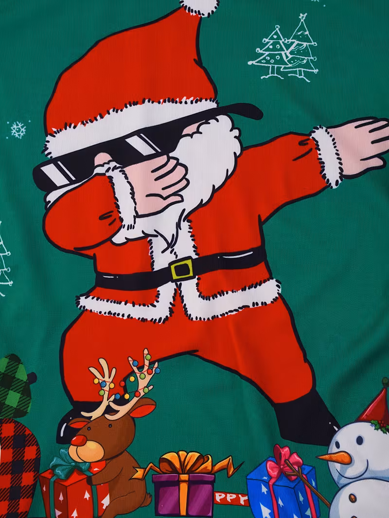 1 set boys casual pajama set cute christmas deer santa claus snowman print round neck long sleeve t shirts trousers comfy   set as daily gift green 2
