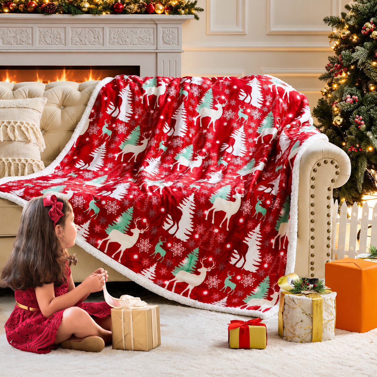 Fluffy Christmas Blanket For Sofa And Bed