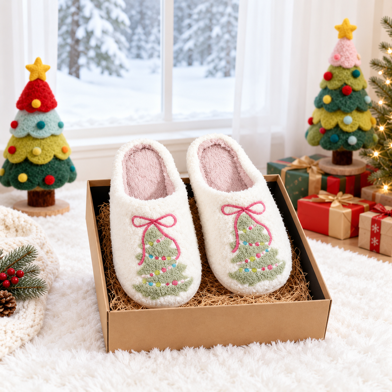Christmas Gingerbread Plush Anti Slip Warm Slippers