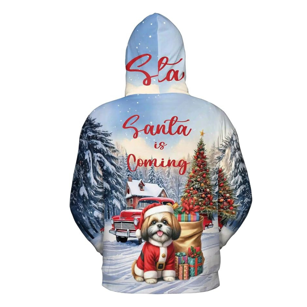 Christmas Santa Dog Truck Tree All Over Print 3D Zip Hoodie