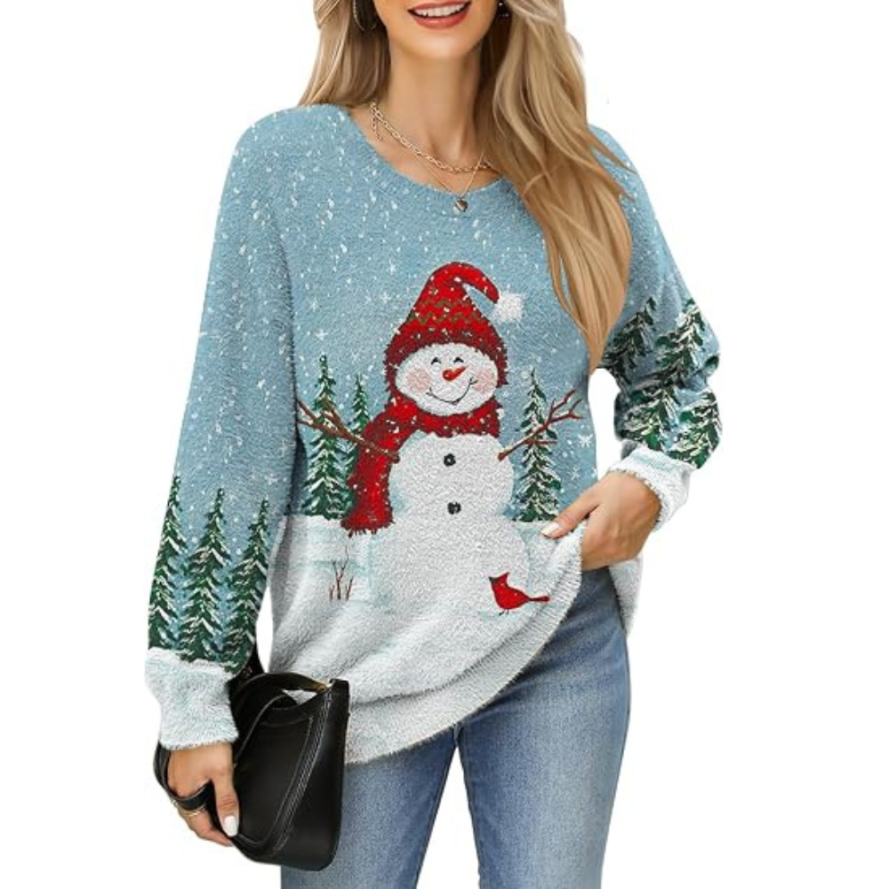 Christmas Tree Graphic Fuzzy Knit Oversized Pullover Sweater for Women