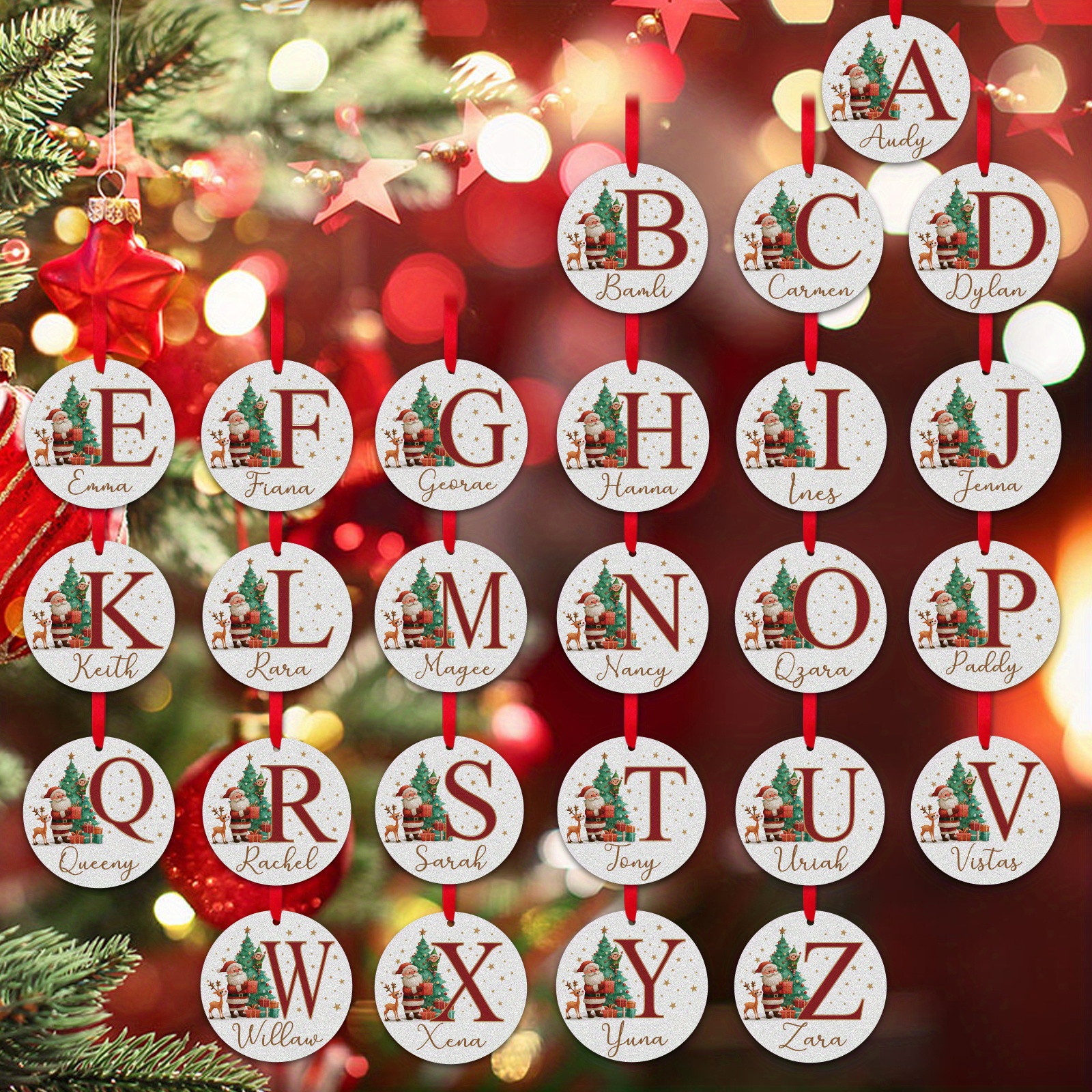 2D Flat - 1pc Personalized Christmas Silver Glitter A-Z Letter Decorative Hanging Ornament