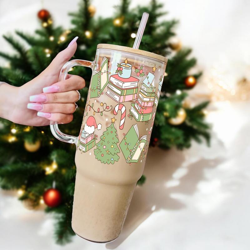 Christmas 40oz Glass Tumbler With Handle  