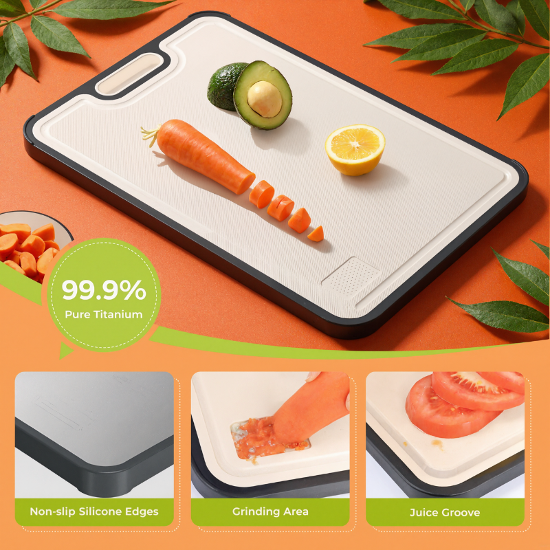 Titanium Double-Sided Cutting Board 16”×11” – Food Grade Pure Titanium & Wheat Straw Kitchen Board