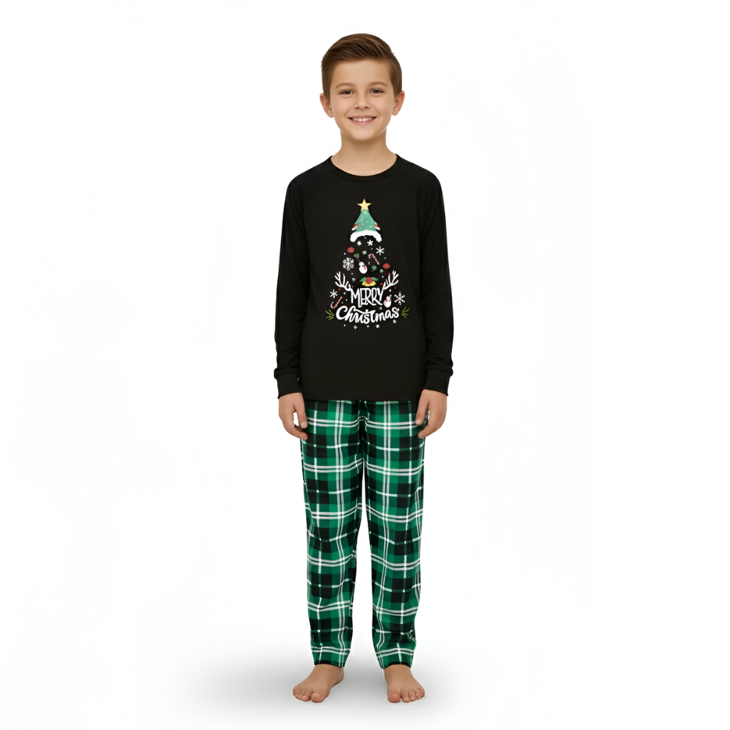 Plaid Merry Christmas Tree Printed Family Matching Pajama Set